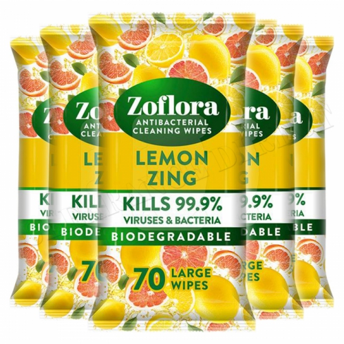 Zoflora Antibacterial Multi-surface Wipes Lemon Zing Multipack 6 x 70 Large Wipes